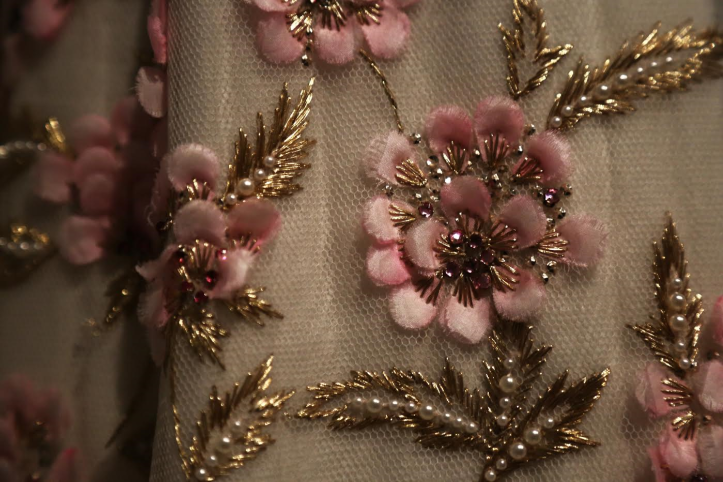 embroidered pink flower close